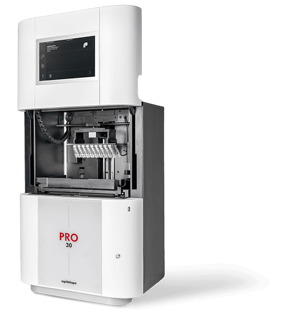 Six denture bases printed on the PRO 20 dental 3D printer