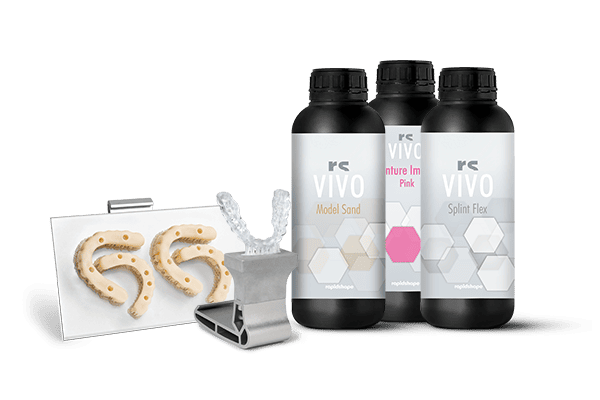 RS VIVO Resin Bottles with a standard build pattfrom sizes and the rapid print kit