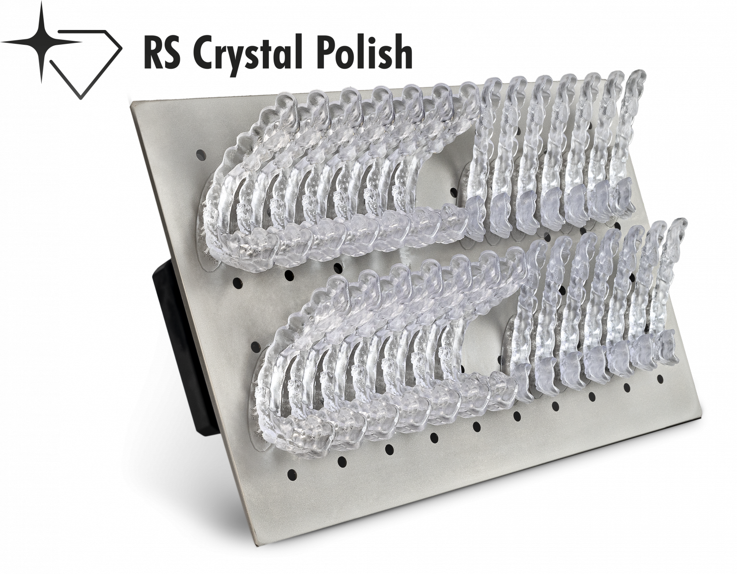 D50+ Crystal Polish Image showing splints printed with D50+ 3D printer with the crystal polish reservoir